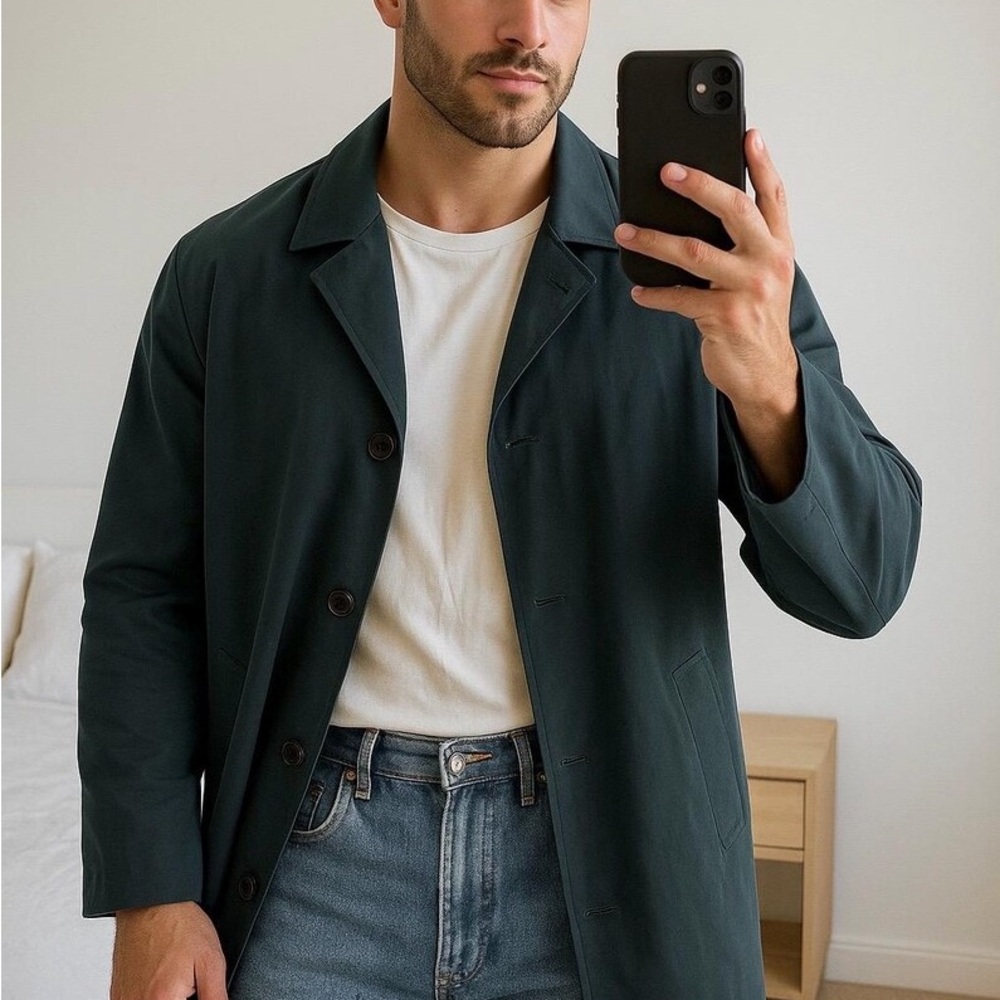 Oscar de la Renta Vintage Teal Blue Coat: Men's Size 42 (Oversized Fit)